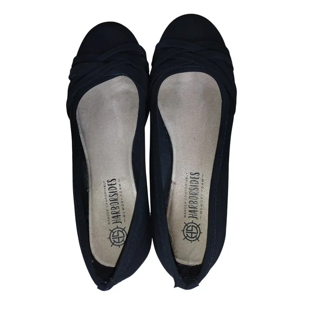 Harborsides Flats Women’s 9 Black Strappy Memory Foam Casual Comfort Dress Shoes